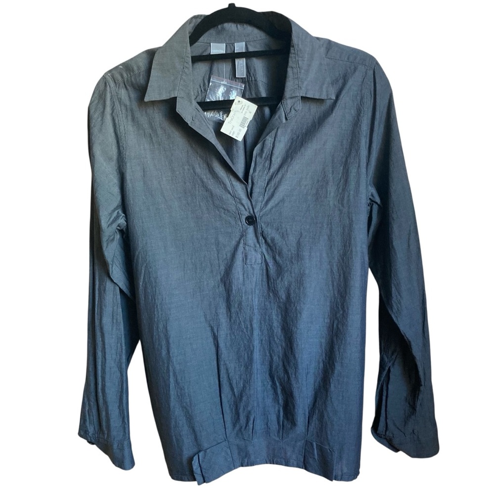 SIBEL SARAL | Grey Voile Shirt 'TruGrace' Notched Collar Sz M, Turkey, NWT